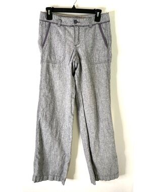 Pilcro and the Letterpress Grey Blue Linen Blend Wide Leg Pants Embroidered